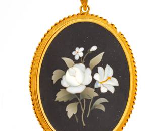 Micro Mosaic (Pietra Dura) 22k Yellow Gold Pendant, W 1.5" L 2.5" 17.3g