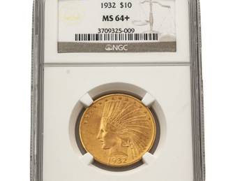 1932 U.S. $10 Gold Indian Head Gold Eagle Coin Dia. 1.125"