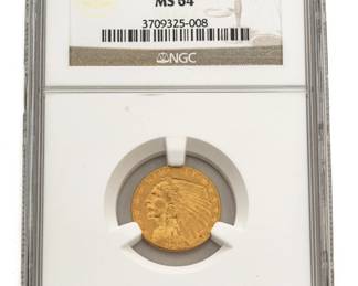 1926 U.S. $2.5 Quarter Indian Head Gold Coin, Dia. 0.75"