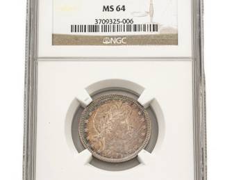 1909 U.S. 25 Cent Barber Quarter & 1909 U.S. 10 Cent Barber Dime, Dia. 1" 2 pcs