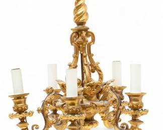 French D'ore Bronze Chandelier, Ca. 1900, H 15.5" Dia. 12.5"