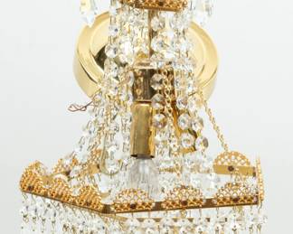 Czechoslovakian Crystal & Gilt Metal Chandelier, Ca. 20th C., H 18" Dia. 10"