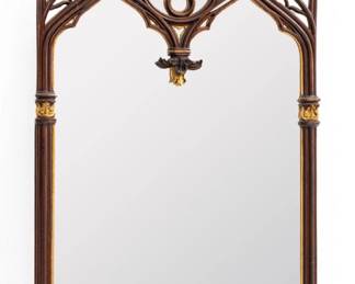 Gothic Style Gilded & Pierced Wood Framed Mirror, Ca. 20th C., H 59" W 27"
