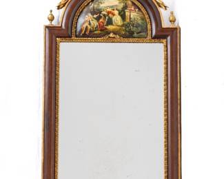 Trumeau Style Gilded Gesso on Mahogany Mirror, Ladies Leisure Scene, Ca. 20th C., H 61" W 24"