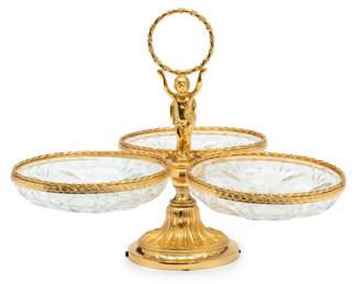 Marbro (American) Crystal And Gilt Metal Epergne, H 9.5" Dia. 12"