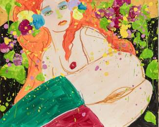 Walasse Ting (American/Chinese, 1929-2010) Oil on Canvas "I Love You", H 25" W 31"