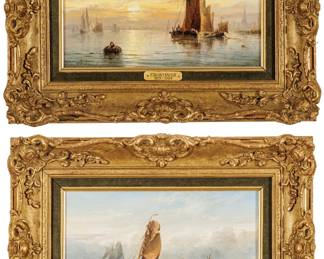 Edwin Hayes (British 1819/20-1904) Oils on Canvas, Ca. 1872, Dutch Smacks on the Scheldt And Near Antwerp, H 6.5" W 10.75"