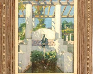 Julius Rolshoven (American, 1858-1930) Oil on Canvasboard, Florentine Villa, H 18" W 13"