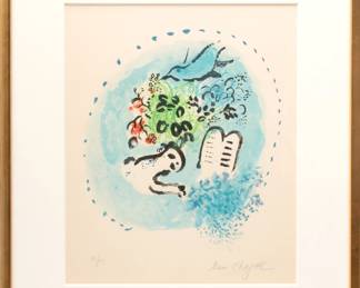 Marc Chagall (French/Russian, 1887-1985) Lithograph in Colors, Ca. 1964, from Douze Maquettes De Vitraux Pour Jerusalem, H 15" W 13.5"
