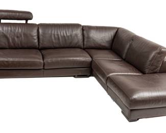 Roche Bobois (Co.) (French) Chocolat Leather Sectional Sofa H 30" Depth 40"