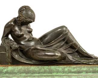 Mario Korbel (American, 1882-1954) Bronze Sculpture 1921, "Night", H 14.25" L 24"