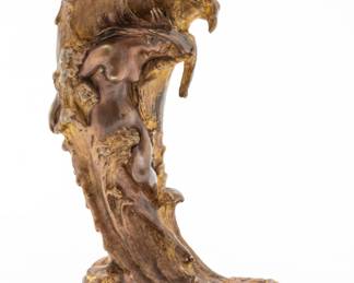 Carl Kauba (Austrian, 1865-1922) Gilt Bronze Nude Figure Against Wave with Vase Ca. 1880, H 8"