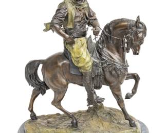 After Antoine-Louis Barye (French, 1796-1875) Bronze Sculpture "Arab on Horseback", H 29.5" W 24" Depth 12"
