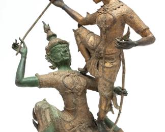 Thai Gilt Bronze Sculpture Late 20th C., Lakshmi Dancers, H 30" W 22" Depth 16"