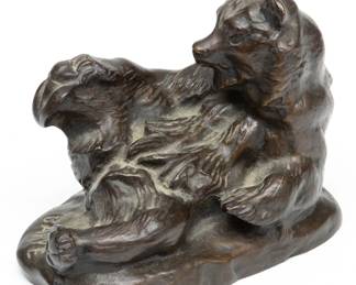 After Anthony Louis Barye (France, 1796-1875) Bronze Sculpture, Bear Holding His Paw, H 5" L 4" 1 pc