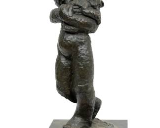 Betty Jacobs (American, B. 1975) Bronze Sculpture Ca. 1960, "Child with Kitten", H 22" W 14"