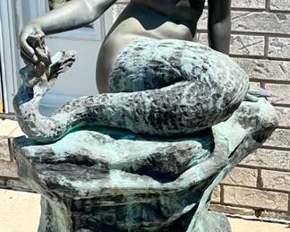 H. De Luca, Bronze Fountain, Mermaid on Crest of Waves H 41" W 26" Depth 16"