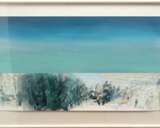 Farideh Lashai (Iran, B. 1944) Mixed Media & Watercolor on Paper, H 23.5" W 39"