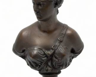 After Jean-Antoine Houdon (French, 1741-1828) Bronze Bust of a Woman, H 15" L 9" Depth 6"