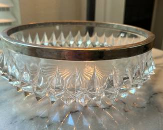 Mid-century crystal bowl with silver plated rim. Made in England 