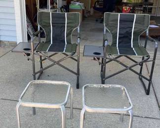 Two Folding Chairs And Two Side Tables