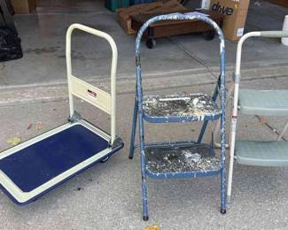 Two Step Stools And A Folding Platform Truck