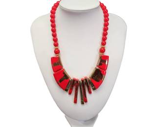 Japan Red Gold Statement Necklace 