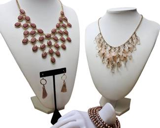 Mauve Chandelier Necklaces Wrap Bracelet  Earrings