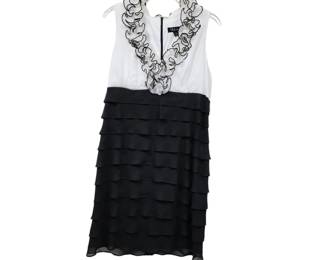 S L Fashions Dress Size 14  Black Ruffles  Ivory White