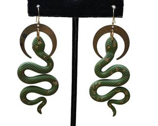 Slithering Serpent Earrings With Cresent Moon