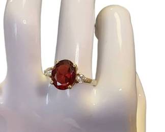 Sterling Silver Tested Red Stone Ring
