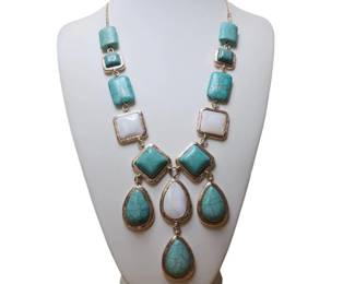 Susan Graver Mother Of Pearl Turquoise Look Drop Statement Necklace