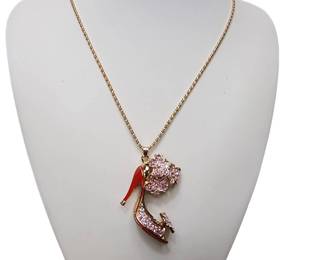 Sweater Necklace High Heel With Rhinestones  Statement Piece