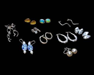 Ten Pair Sterling Earrings