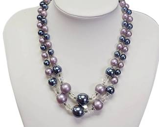 Vintage Japan Lilac Pewter Pearls With Faceted Beads