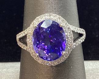 PLATINUM TANZANITE & DIAMOND RING, SIZE 7, 3.87ct TANZANITE, .65ct DIAMONDS, 5.1g, AIGL APPRAISAL $11,342,