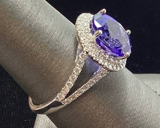 PLATINUM TANZANITE & DIAMOND RING, SIZE 7, 3.87ct TANZANITE, .65ct DIAMONDS, 5.1g, AIGL APPRAISAL $11,342,