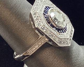 PLATINUM DIAMOND & SAPPHIRE RING, SIZE 7, .76ct SAPPHIRE, 2.47ct DIAMONDS, 9.4g, GGA APPRAISAL $33,620,