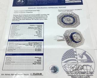 PLATINUM DIAMOND & SAPPHIRE RING, SIZE 7, .76ct SAPPHIRE, 2.47ct DIAMONDS, 9.4g, GGA APPRAISAL $33,620,