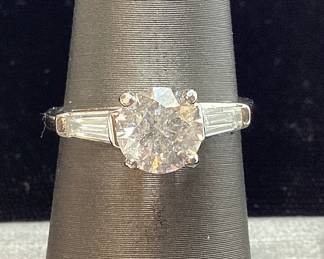 PLATINUM DIAMOND RING, SIZE 6.5, 1.3ct DIAMOND, .3ct ACCENT DIAMONDS, SIZE 6.5, 5.6g, GGA APPRAISAL $16,740,