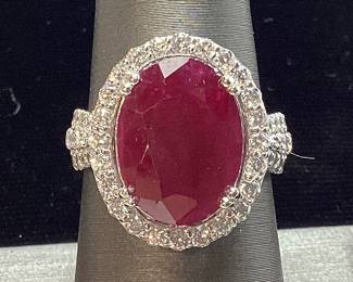 PLATINUM RARE G.I.A CERTIFIED UNHEATED RUBY & DIAMOND
RING, 5.9ct RUBY, SIZE 7.5, 1.07ct DIAMONDS, 10.6g, GGA APPRAISAL $22,930,