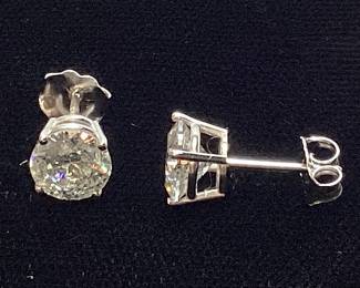 14KT WHITE GOLD DIAMOND STUD EARRINGS, 2.07ct DIAMONDS, 1 GRAM, AIGL APPRAISAL $12,970,