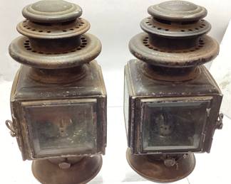ANTIQUE FORD MODEL T MODEL 2 OIL HEAD LAMPS LANTERNS, VGC,