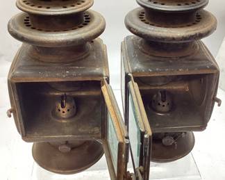 ANTIQUE FORD MODEL T MODEL 2 OIL HEAD LAMPS LANTERNS, VGC,
