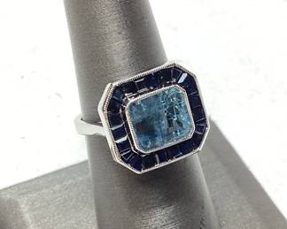 14KT GOLD AQUAMARINE & BLUE SAPPHIRE RING, 2.76ct AQUAMARINE, 2.79ct SAPPHIRE, SIZE 7, 6.5g, IAS APPRAISAL $8,160,
