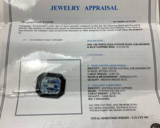 14KT GOLD AQUAMARINE & BLUE SAPPHIRE RING, 2.76ct AQUAMARINE, 2.79ct SAPPHIRE, SIZE 7, 6.5g, IAS APPRAISAL $8,160,