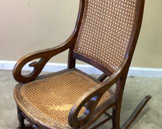 ANTIQUE CANED LINCOLN STYLE ROCKER