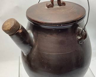 ANTIQUE STONEWARE BATTER JUG w LID