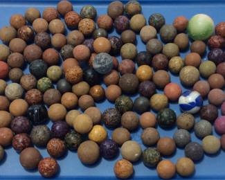 ANTIQUE CLAY MABLES IN BALL JAR