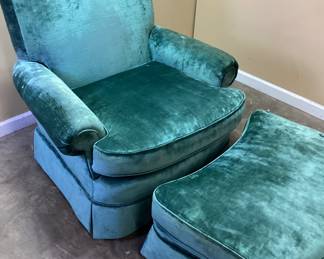 VELVET ARMCHAIR & MATCHING OTTOMAN